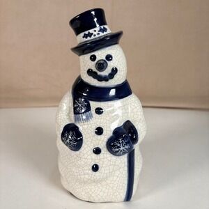 The Potting Shed Dedham Style 8" Snowman Figurine 1995 Blue White Crackle‎ Glaze